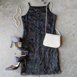 Vintage 90s Double Fault Black Sparkle Sheath Mini Dress size 6